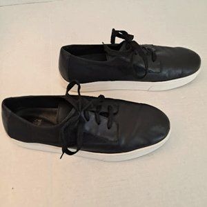 Eileen Fisher Koi Sneakers Black Glazed Leather Mesh Overlay Tennis Shoes